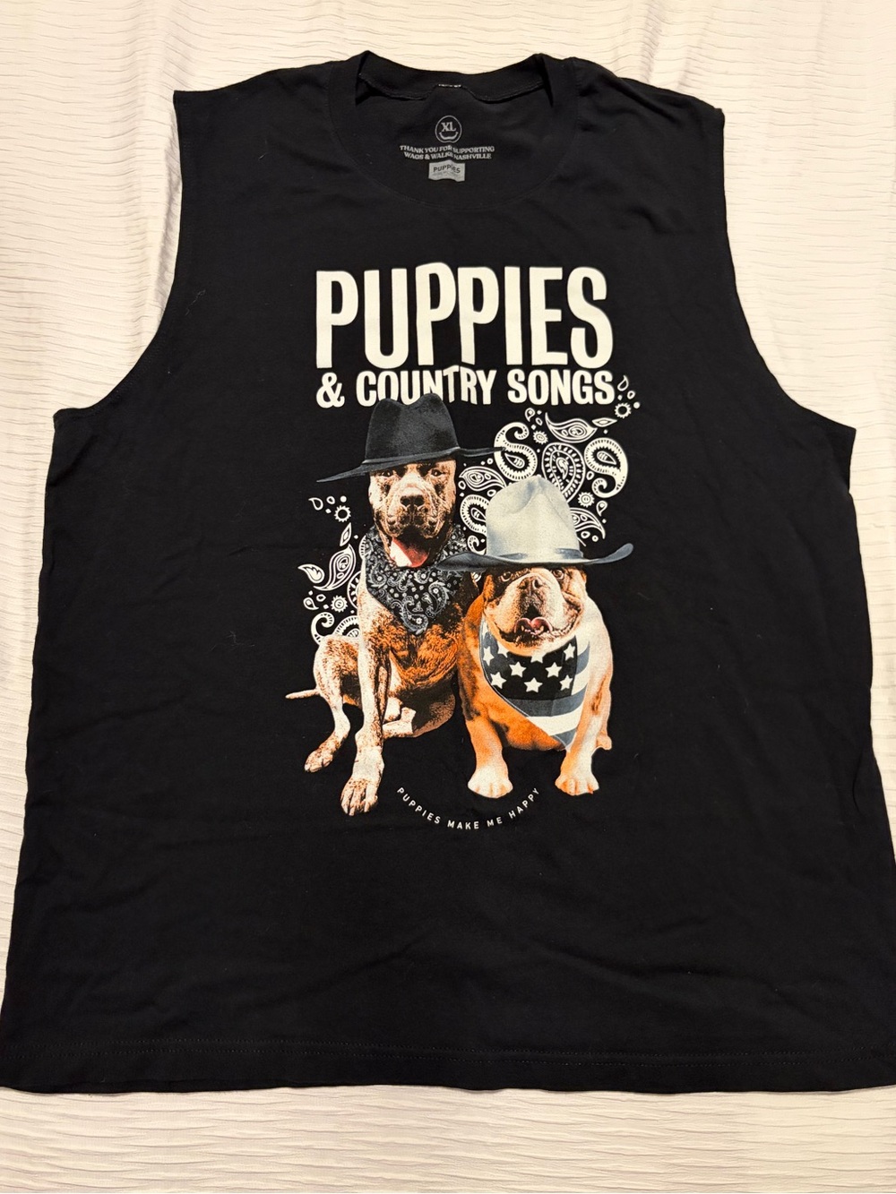 Puppies Make Me Happy PUPPIES & COUNTRY SONGS Black Graphic Dog Tank